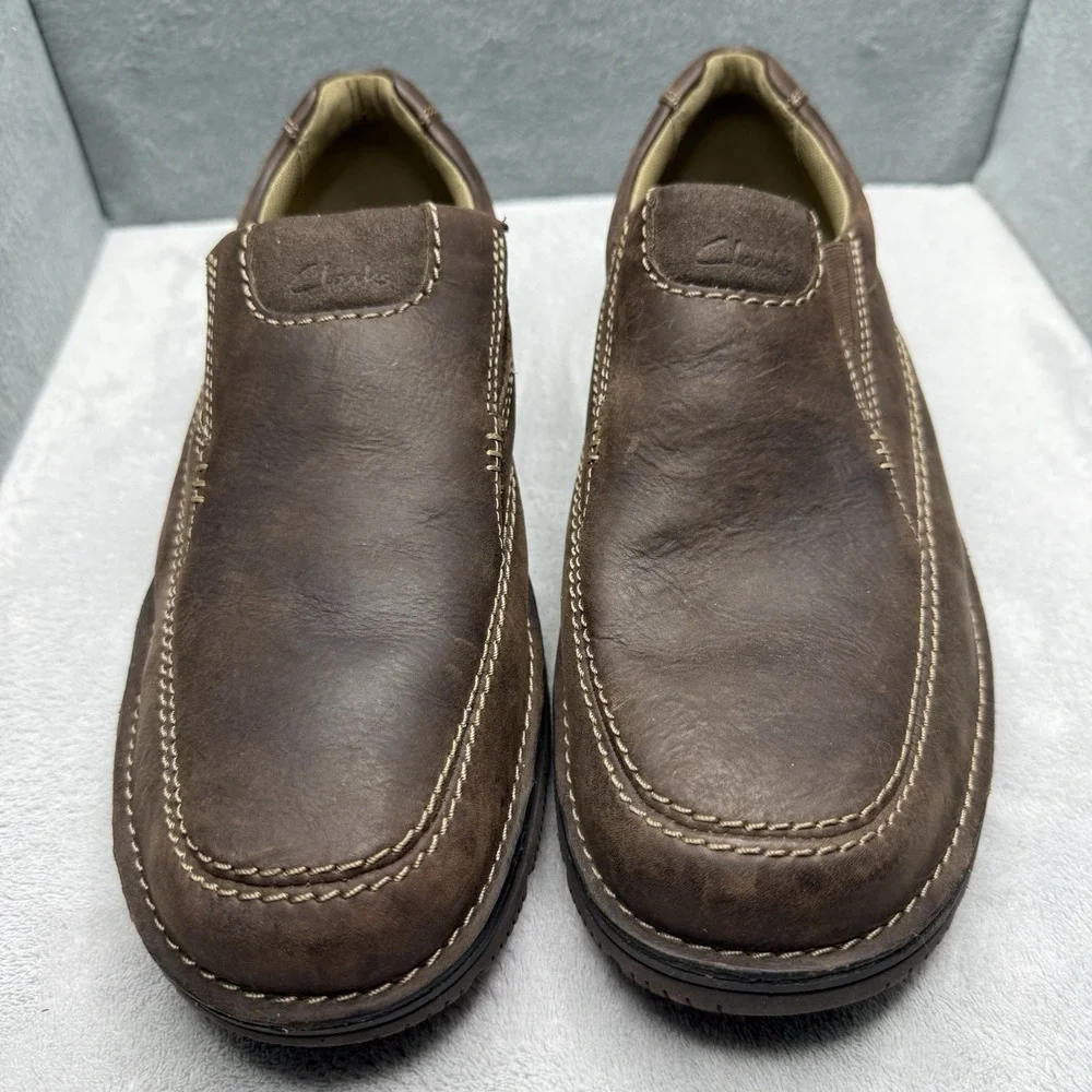 Clarks Senner Lane Brown Leather Slip-On Loafers Comfort Shoes Men's 10.5 M